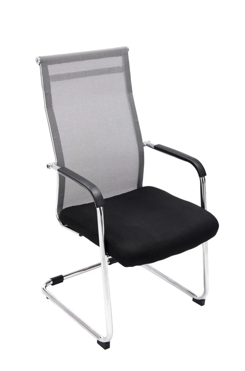 Lot de 2 fauteuils de bureau chaises visiteur avec accoudoirs en maille gris et métal chromé 10_0001890