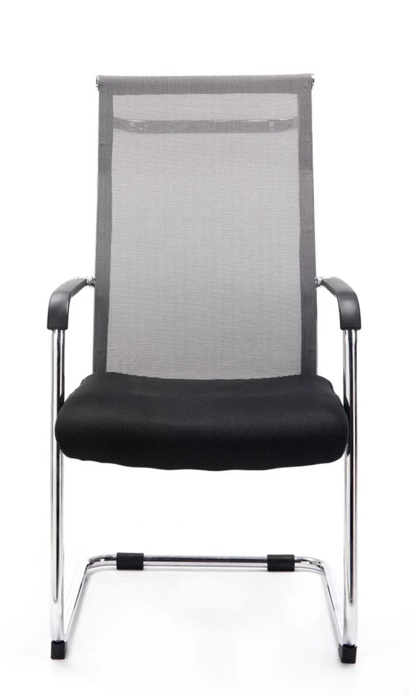 Lot de 2 fauteuils de bureau chaises visiteur avec accoudoirs en maille gris et métal chromé 10_0001890