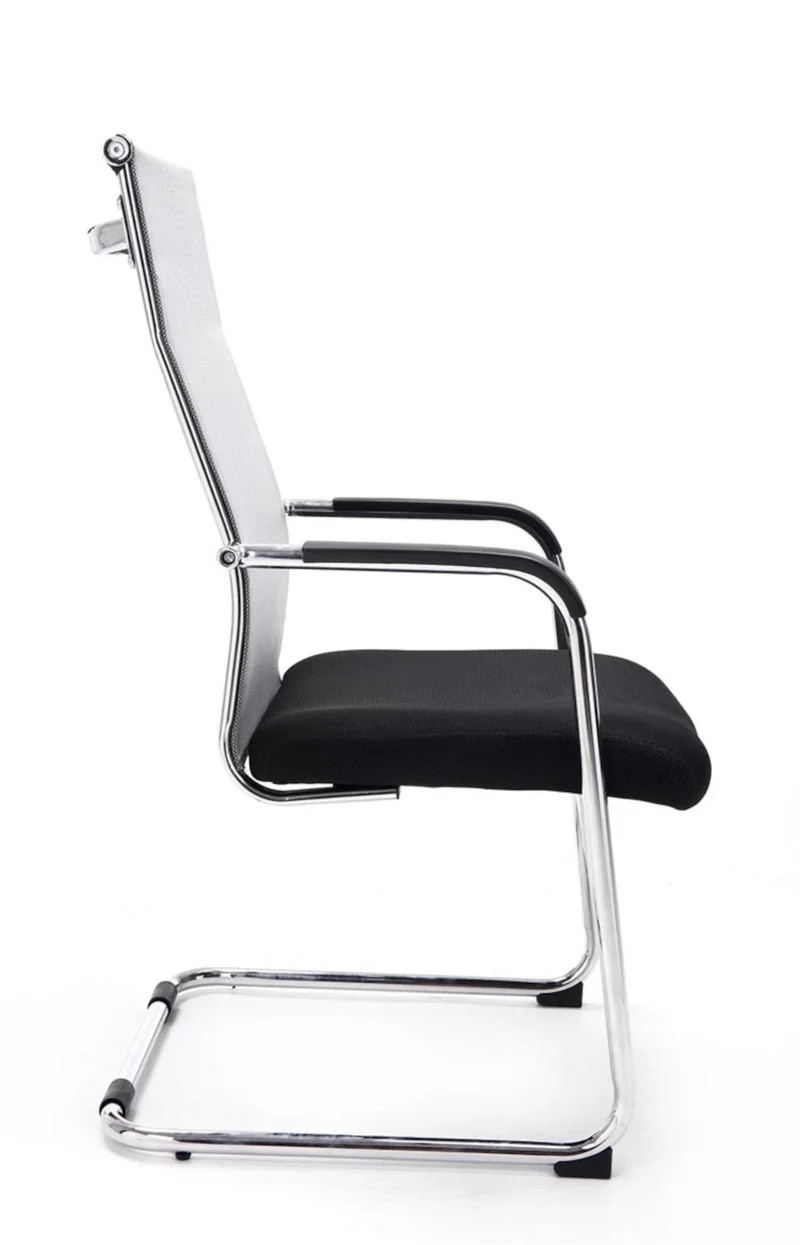 Lot de 2 fauteuils de bureau chaises visiteur avec accoudoirs en maille gris et métal chromé 10_0001890