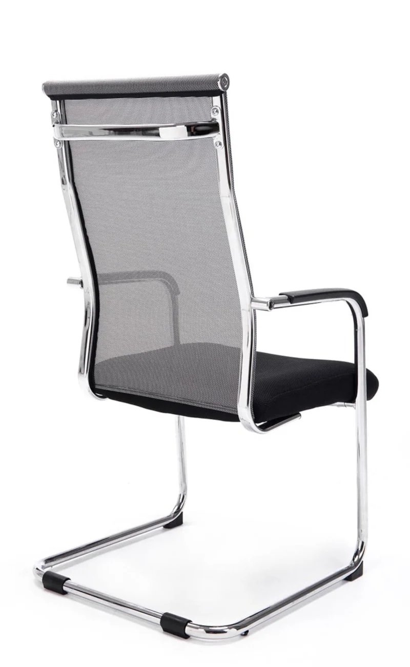 Lot de 2 fauteuils de bureau chaises visiteur avec accoudoirs en maille gris et métal chromé 10_0001890
