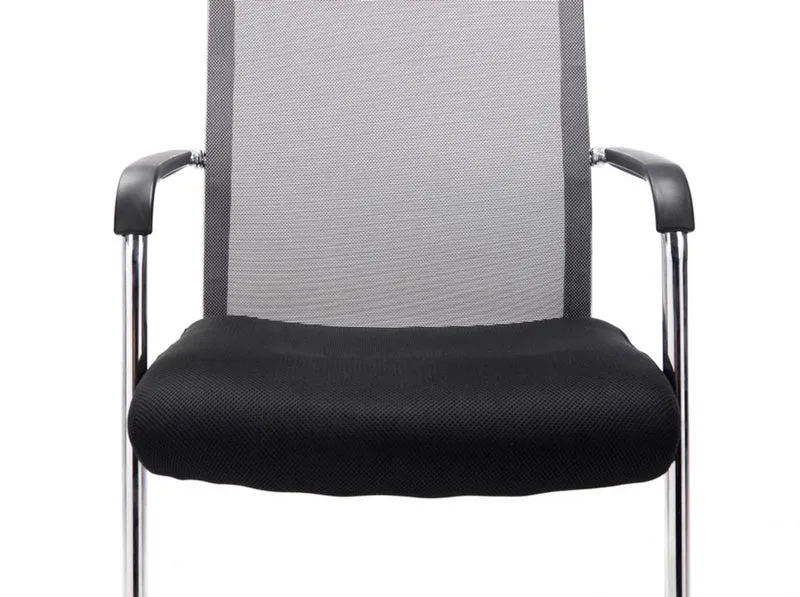 Lot de 2 fauteuils de bureau chaises visiteur avec accoudoirs en maille gris et métal chromé 10_0001890