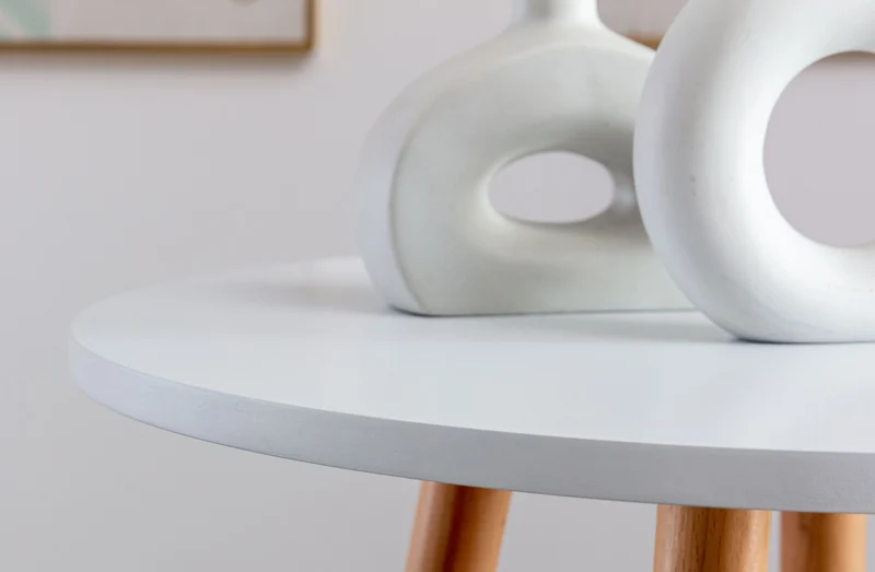 Table haute de bar avec plateau rond repose-pieds circulaire métallique plateau en bois blanc 10_0005525
