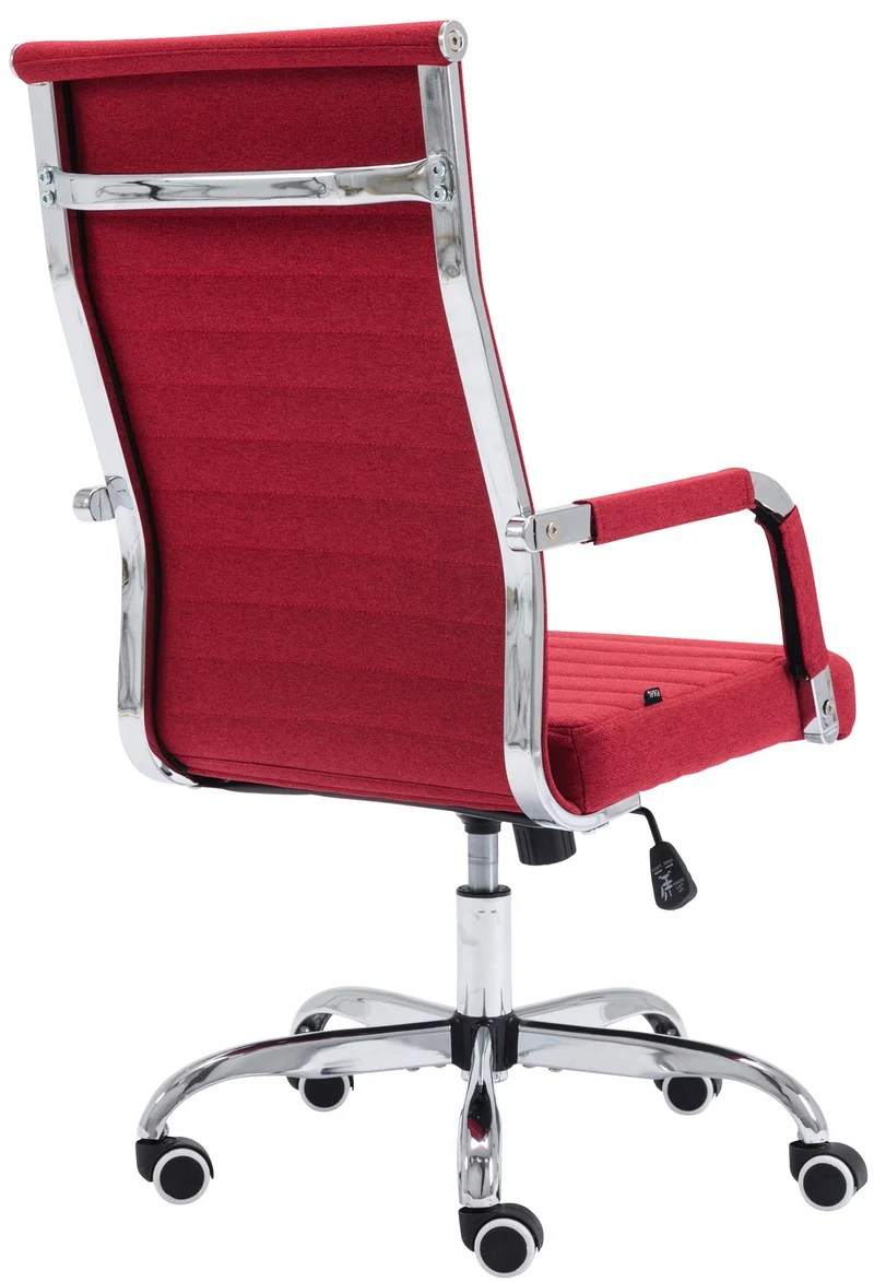 Fauteuil de bureau sur roulettes confortable hauteur réglable en tissu rouge cadre métal chromé BUR10581