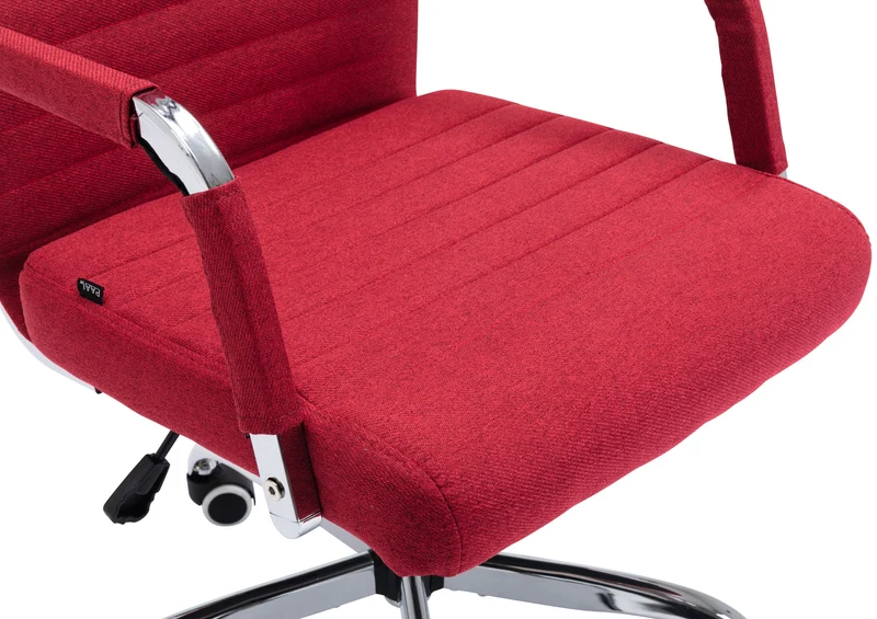 Fauteuil de bureau sur roulettes confortable hauteur réglable en tissu rouge cadre métal chromé BUR10581