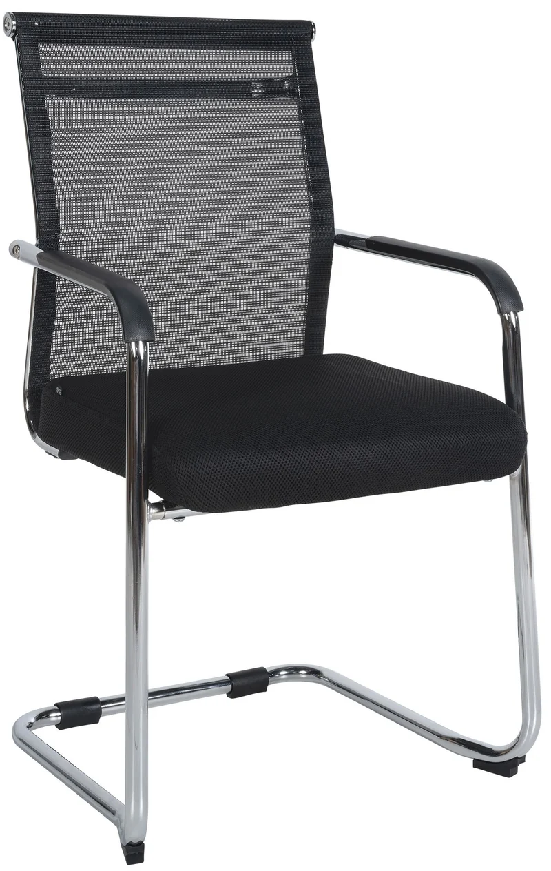 Fauteuil de bureau chaise de salle à manger sans roulettes en tissu maille noir piètement métal BUR10679