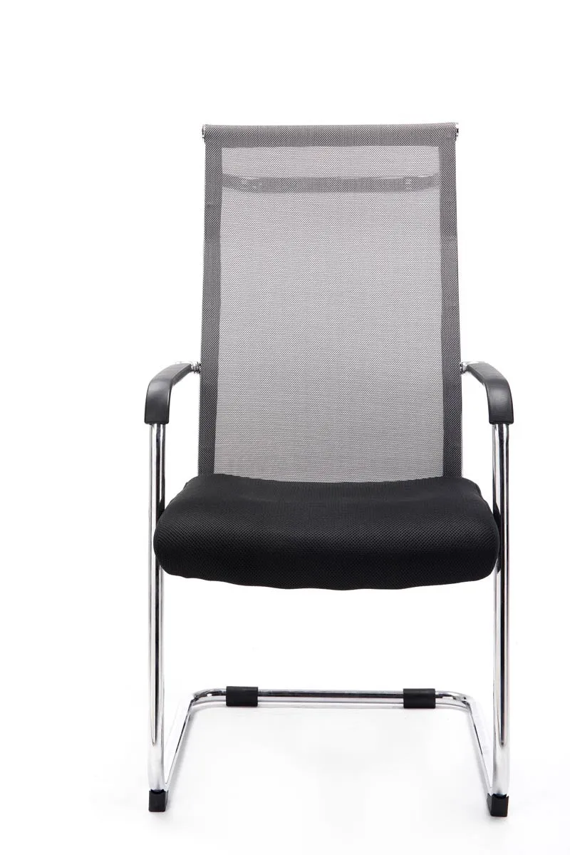 Chaise de bureau fauteuil visiteur sans roulettes dossier haut en tissu maille gris et métal chromé 10_0003319
