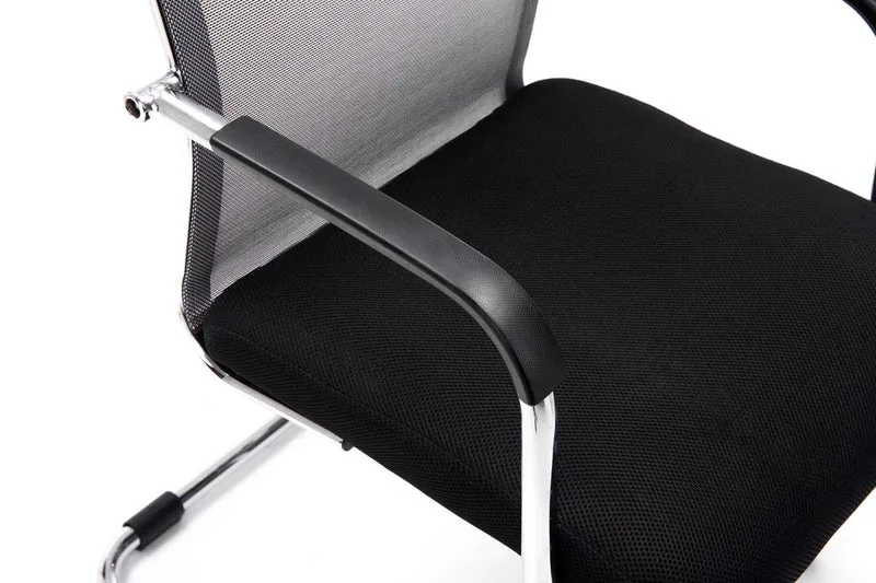 Chaise de bureau fauteuil visiteur sans roulettes dossier haut en tissu maille gris et métal chromé 10_0003319
