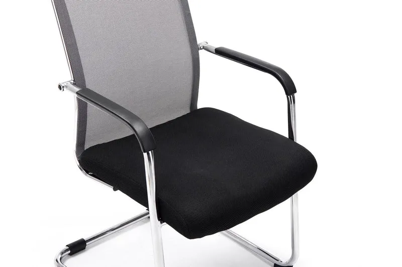 Chaise de bureau fauteuil visiteur sans roulettes dossier haut en tissu maille gris et métal chromé 10_0003319
