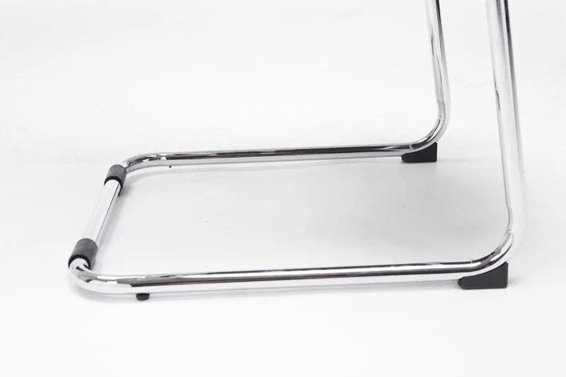 Chaise de bureau fauteuil visiteur sans roulettes dossier haut en tissu maille gris et métal chromé 10_0003319