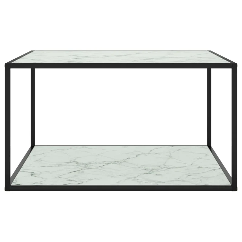 Table basse design moderne et contemporain avec verre aspect marbre noir et blanc 90 x 90 x 50 cm DEC039873