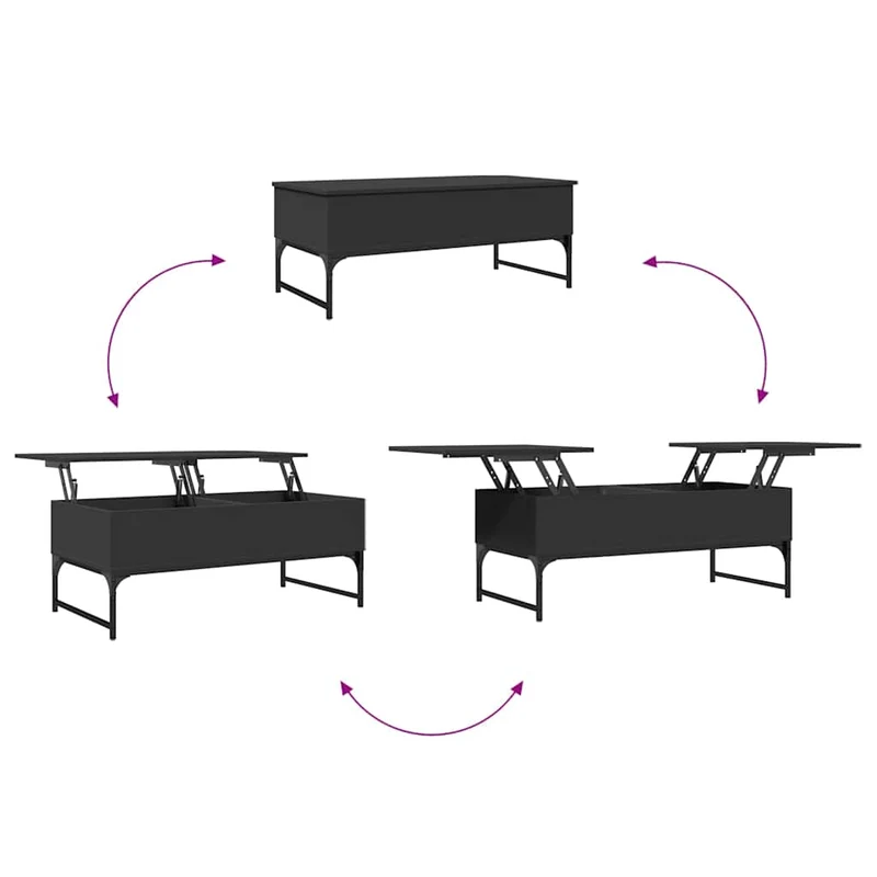Table basse avec compartiment de rangement design moderne et contemporain 100 x 50 x 40 cm bois d'ingénierie et métal noir DEC039550