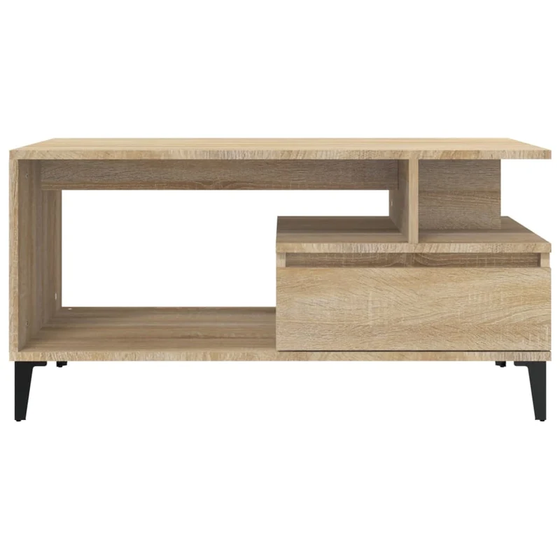 Table basse avec tiroir design moderne et contemporain 90 x 49 x 45 cm bois d'ingénierie couleur chêne et métal DEC039029