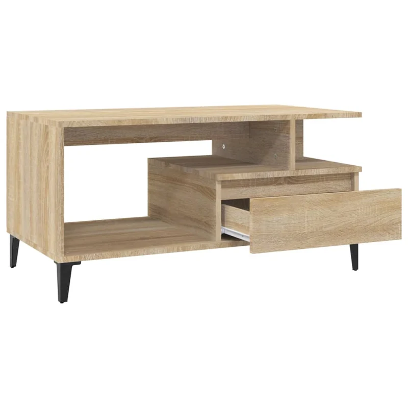 Table basse avec tiroir design moderne et contemporain 90 x 49 x 45 cm bois d'ingénierie couleur chêne et métal DEC039029