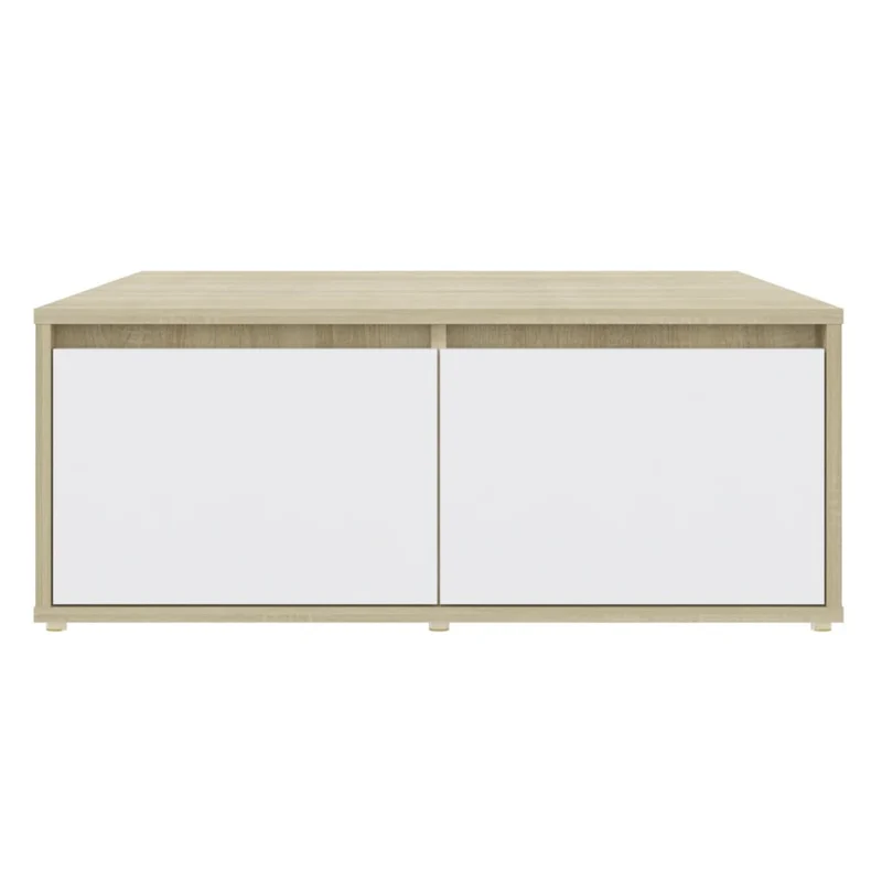 Table basse avec compartiments de rangement et tiroirs design moderne 80 x 80 x 31 cm bois d'ingénierie blanc et chêne DEC038194