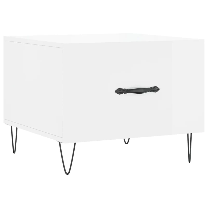Table basse avec tiroir design moderne et contemporain 50 x 50 x 40 cm bois d'ingénierie blanc et métal DEC038097