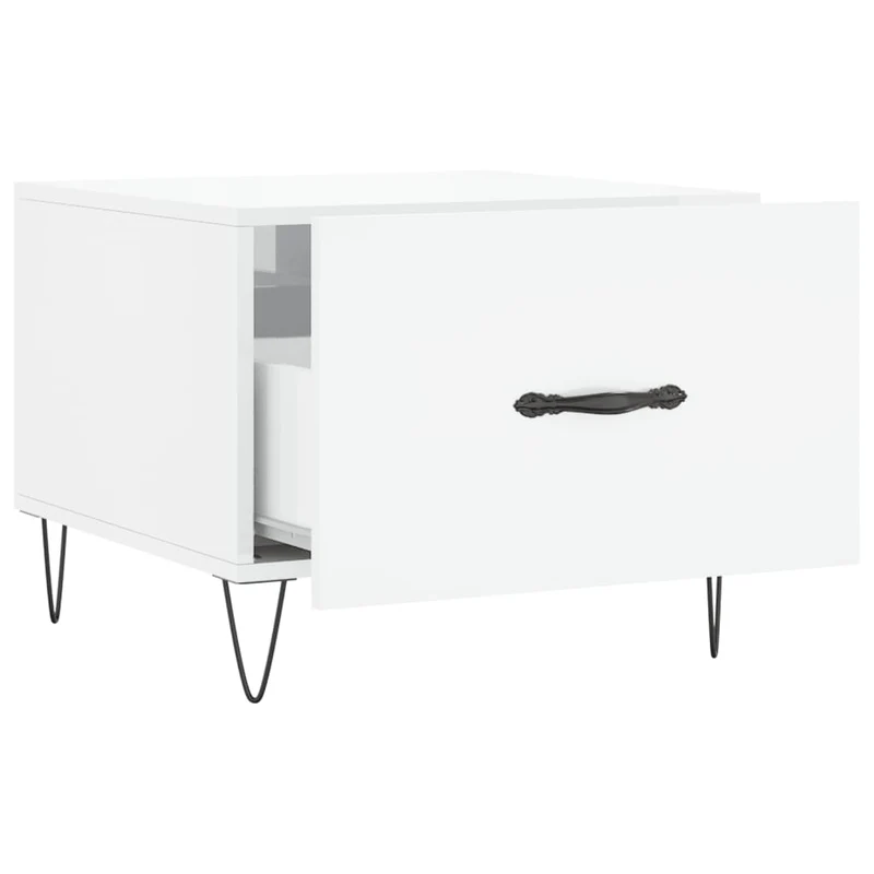 Table basse avec tiroir design moderne et contemporain 50 x 50 x 40 cm bois d'ingénierie blanc et métal DEC038097