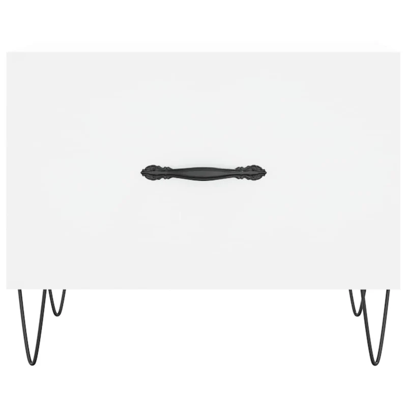 Table basse avec tiroir design moderne et contemporain 50 x 50 x 40 cm bois d'ingénierie blanc et fer DEC037883