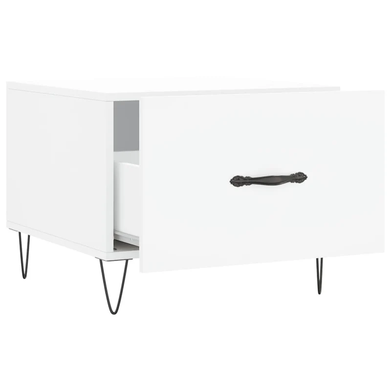 Table basse avec tiroir design moderne et contemporain 50 x 50 x 40 cm bois d'ingénierie blanc et fer DEC037883