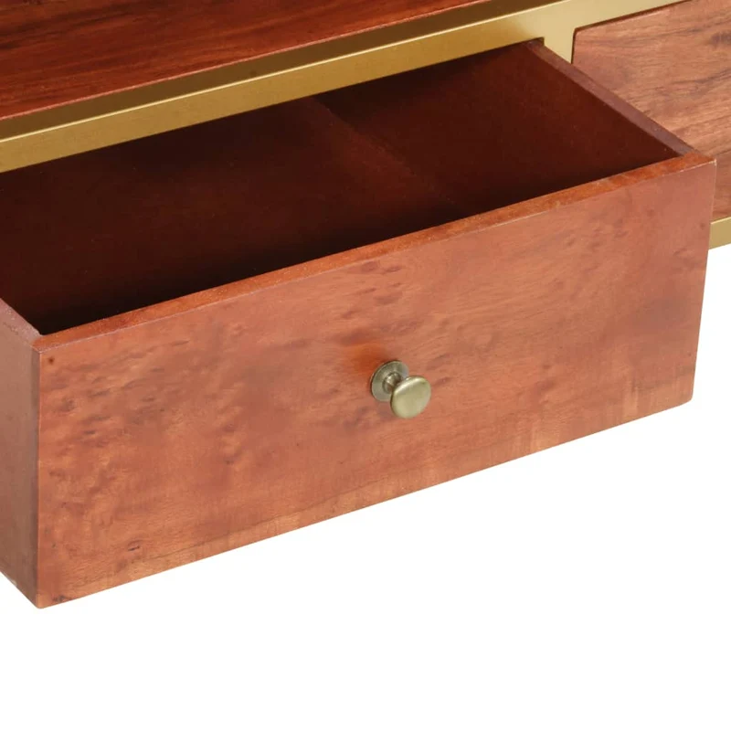 Table basse de salon compartiment ouvert et de 2 tiroirs 90 x 50 x 40 cm bois d'acacia massif et acier DEC037209