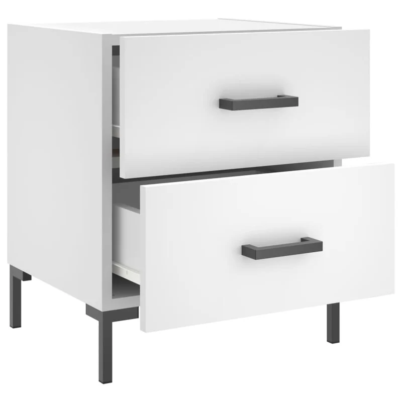 Lot de 2 tables de chevet avec tiroirs 40 x 35 x 47,5 cm bois d’ingénierie blanc et fer DEC034916