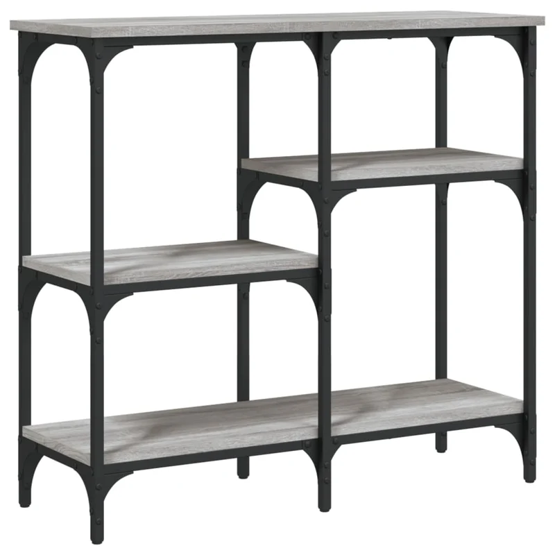 Table console avec étagères 80 x 29 x 75 cm bois d'ingénierie gris et métal DEC032250