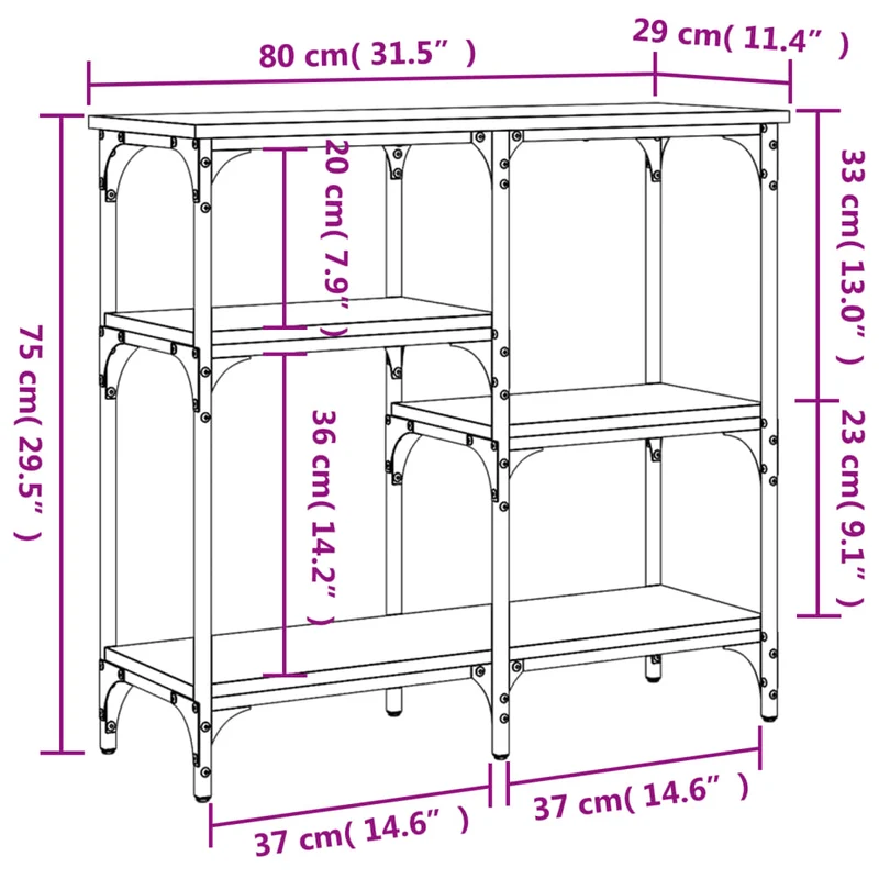 Table console avec étagères 80 x 29 x 75 cm bois d'ingénierie gris et métal DEC032250