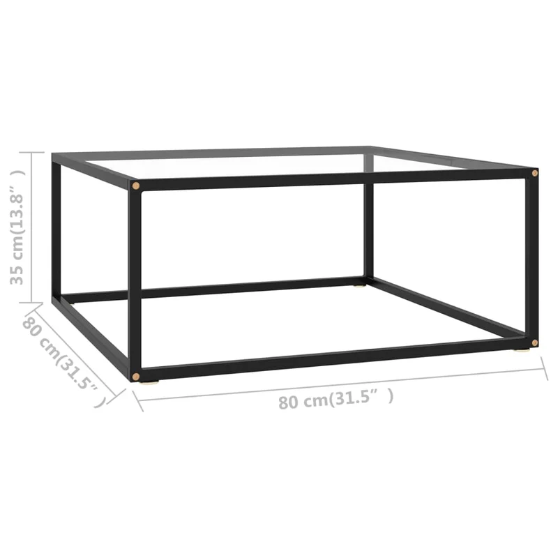 Table basse design moderne et contemporaine avec verre trempé et acier noir 80 x 80 x 35 cm DEC039887