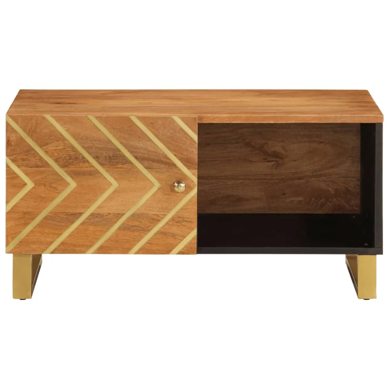 Table basse design tropical et 80 x 50 x 40 cm bois de massif manguier MDF et fer DEC039449