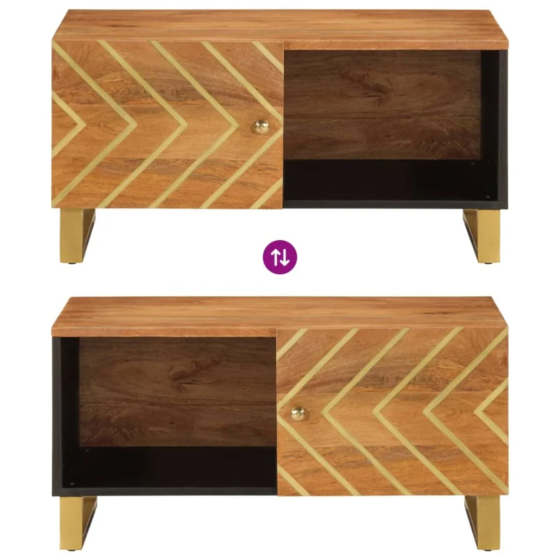 Table basse design tropical et 80 x 50 x 40 cm bois de massif manguier MDF et fer DEC039449