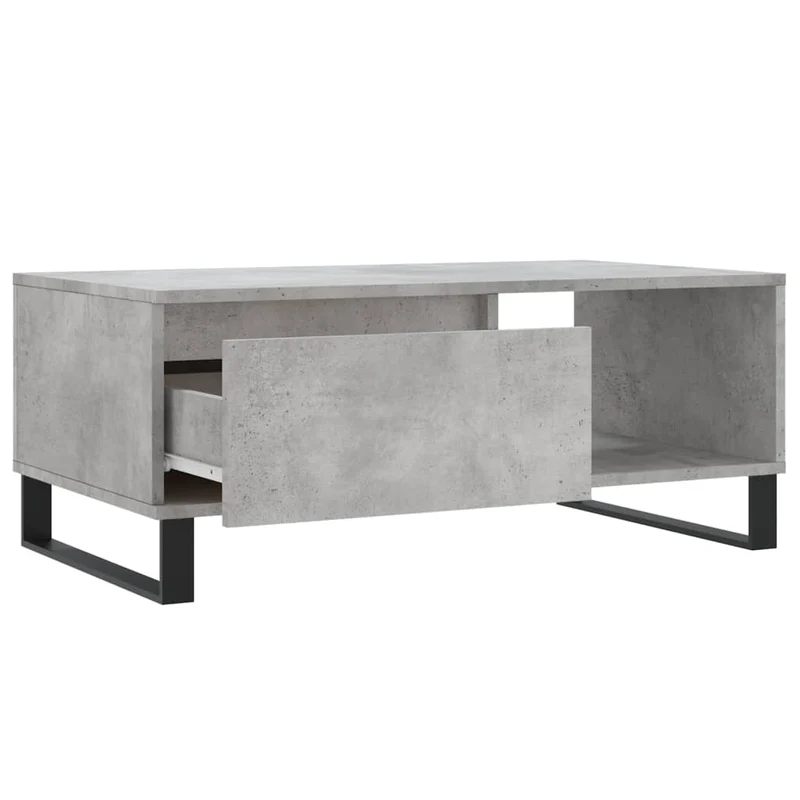 Table basse avec tiroir design moderne et contemporaine 90 x 50 x 36,5 cm bois d'ingénierie gris et métal DEC039377
