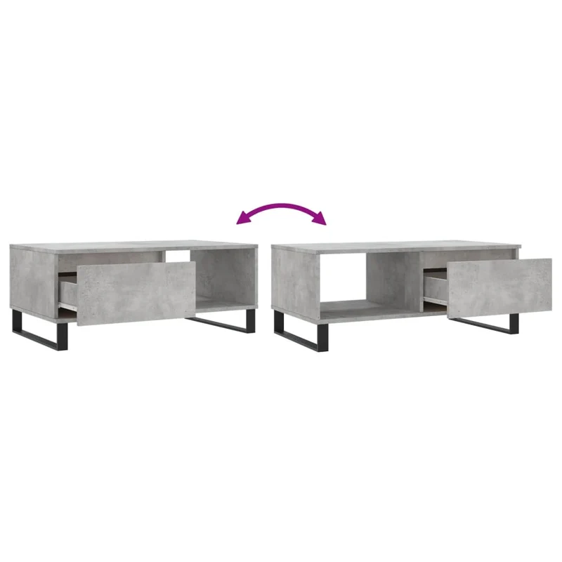 Table basse avec tiroir design moderne et contemporaine 90 x 50 x 36,5 cm bois d'ingénierie gris et métal DEC039377