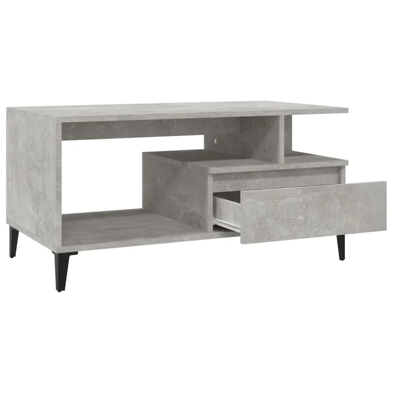 Table basse avec tiroir design moderne et contemporain 90 x 49 x 45 cm bois d'ingénierie gris et métal DEC039362