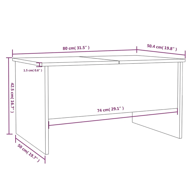 Table basse design moderne et contemporaine 80 x 50 x 42,5 cm bois d'ingénierie gris DEC039341