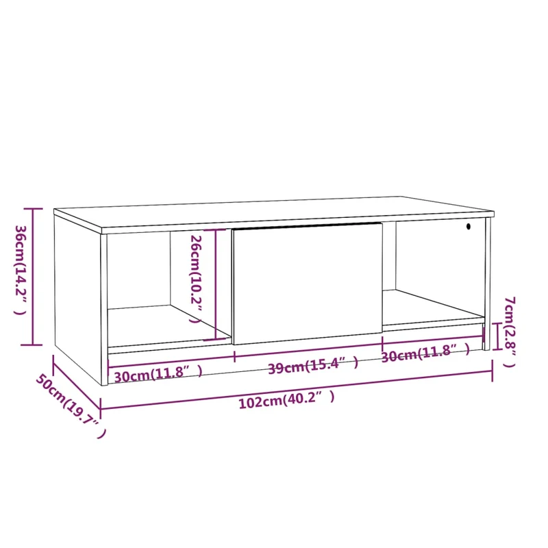Table basse design moderne et contemporaine 102 x 50 x 36 cm bois d'ingénierie gris DEC039250