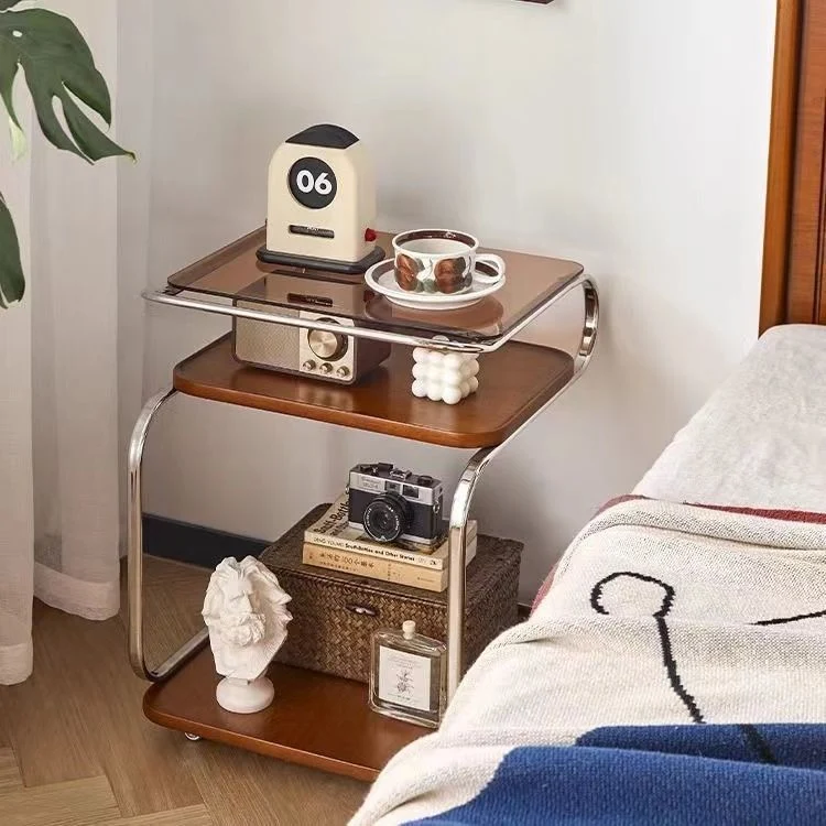 Contemporary Nordic Removable Square Carbon Steel Frame MDF Glass End Table 3-Tier For Living Room