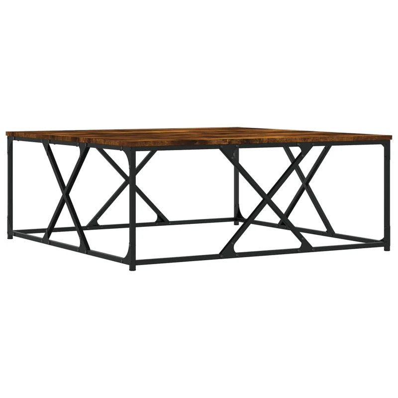 Table basse design industriel 100 x 100 x 40 cm bois d'ingénierie marron et métal DEC038302