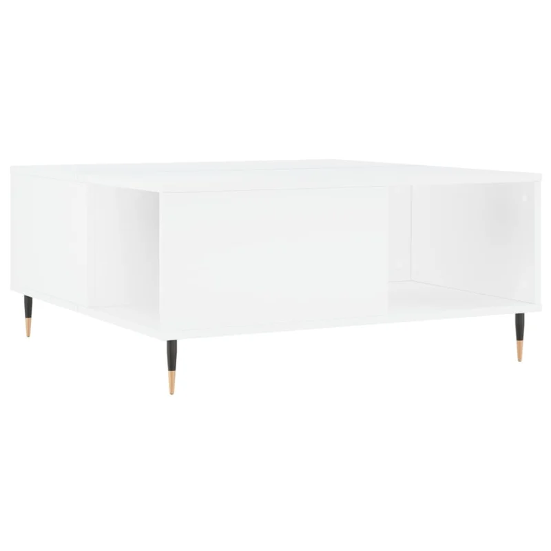 Table basse design moderne et contemporaine 80 x 80 x 36,5 cm bois d'ingénierie blanc et métal DEC037970
