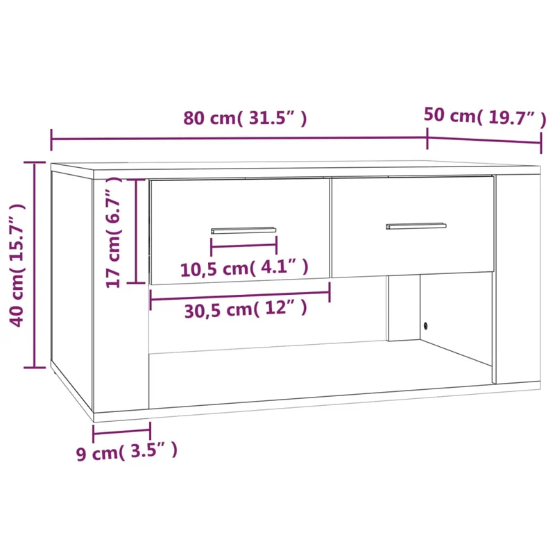Table basse avec tiroirs design moderne et contemporain 80 x 50 x 40 cm bois d'ingénierie blanc DEC037954
