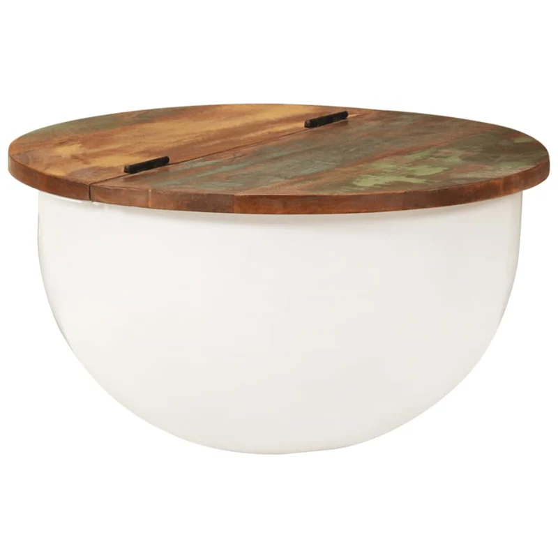 Table basse de salon design vintage moderne 50 x 27 cm bois de récupération coloré et fer blanc DEC037869