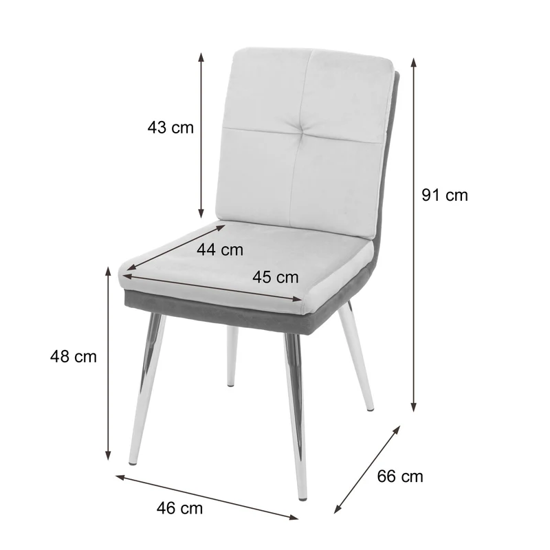 2x chaises de salle à manger cuisine synthétique velours métal gris design moderne et chic 04_0000401