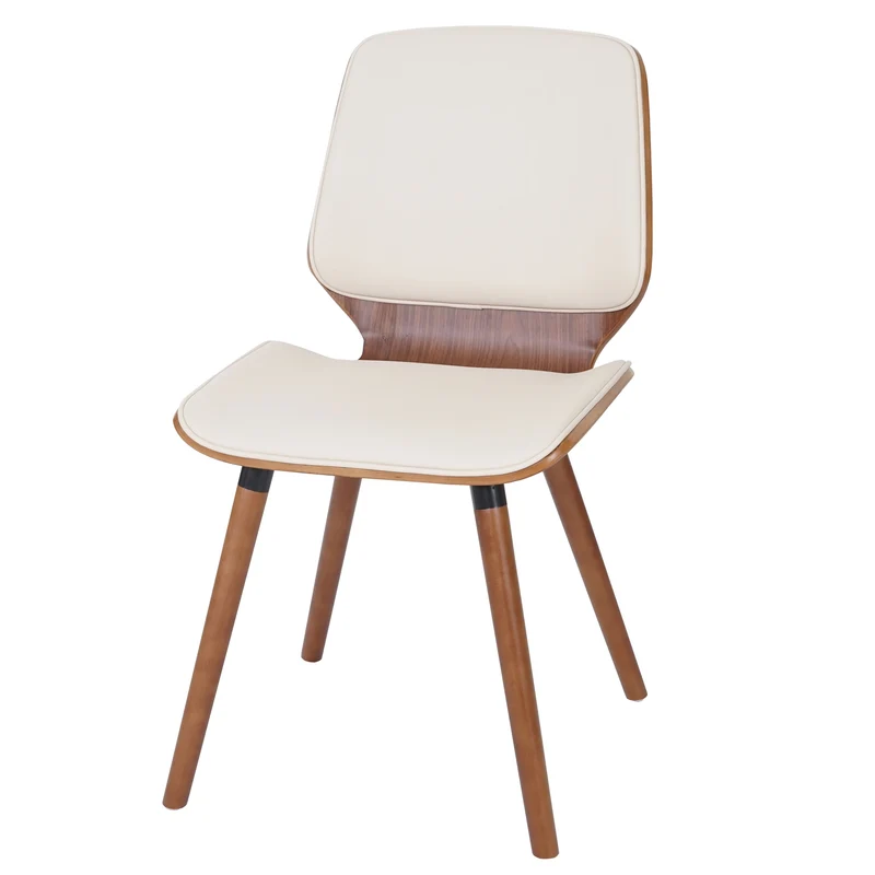 Lot de 2 chaises de salle à manger bois courbé design rétro aspect noyer assise en PVC crème 04_0000336