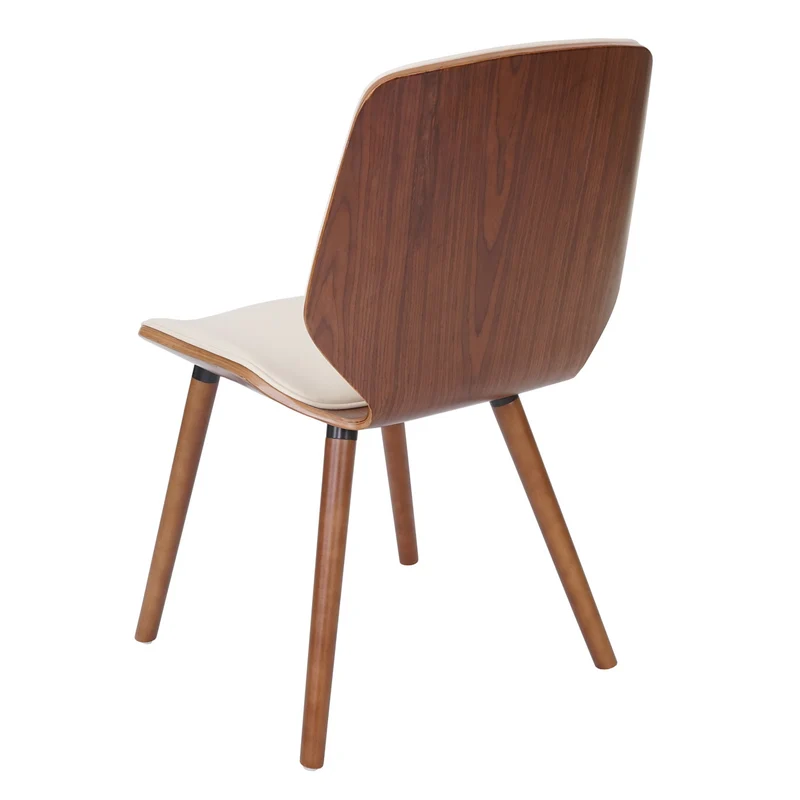 Lot de 2 chaises de salle à manger bois courbé design rétro aspect noyer assise en PVC crème 04_0000336