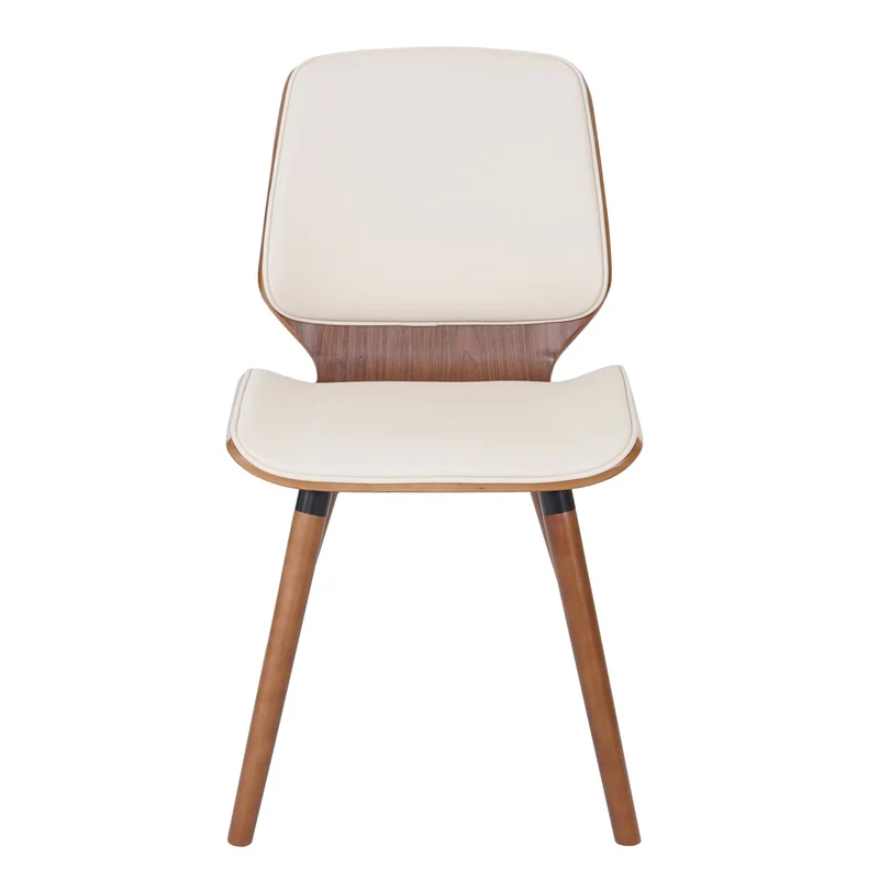 Lot de 2 chaises de salle à manger bois courbé design rétro aspect noyer assise en PVC crème 04_0000336