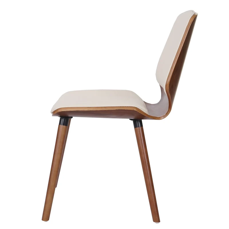 Lot de 2 chaises de salle à manger bois courbé design rétro aspect noyer assise en PVC crème 04_0000336