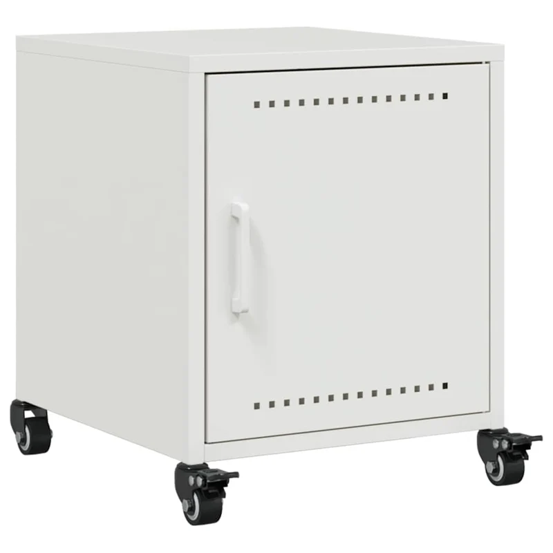 Lot de 2 tables de chevet sur roulettes avec compartiment avec porte 36 x 39 x 43,5 cm acier blanc DEC034864