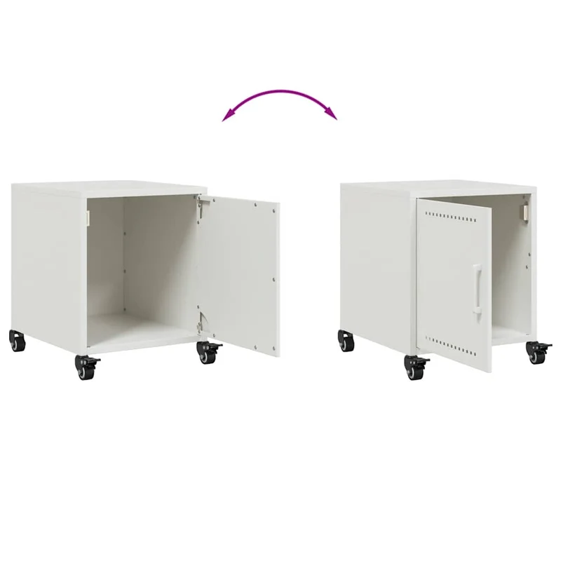Lot de 2 tables de chevet sur roulettes avec compartiment avec porte 36 x 39 x 43,5 cm acier blanc DEC034864
