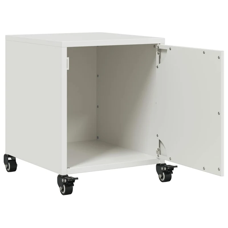 Lot de 2 tables de chevet sur roulettes avec compartiment avec porte 36 x 39 x 43,5 cm acier blanc DEC034864