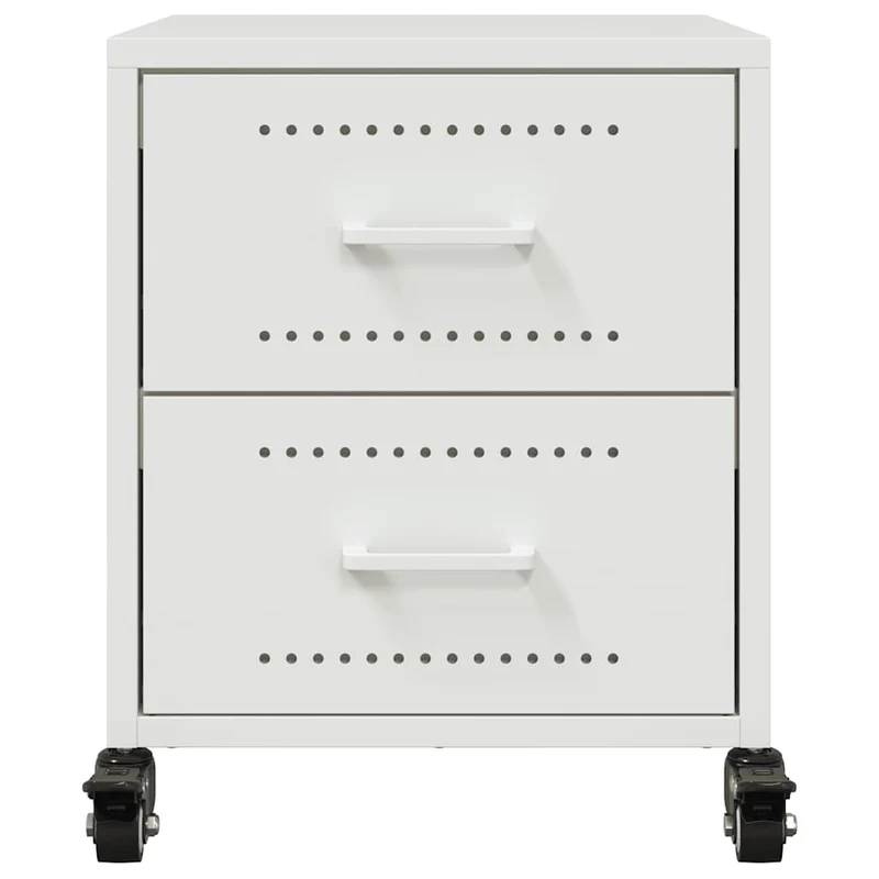 Lot de 2 tables de chevet sur roulettes avec tiroirs 36 x 39 x 43,5 cm acier blanc DEC034863