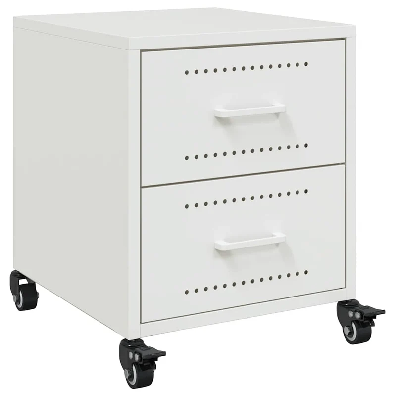 Lot de 2 tables de chevet sur roulettes avec tiroirs 36 x 39 x 43,5 cm acier blanc DEC034863