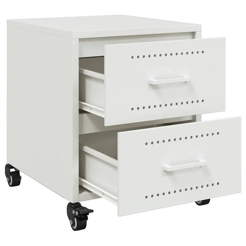 Lot de 2 tables de chevet sur roulettes avec tiroirs 36 x 39 x 43,5 cm acier blanc DEC034863